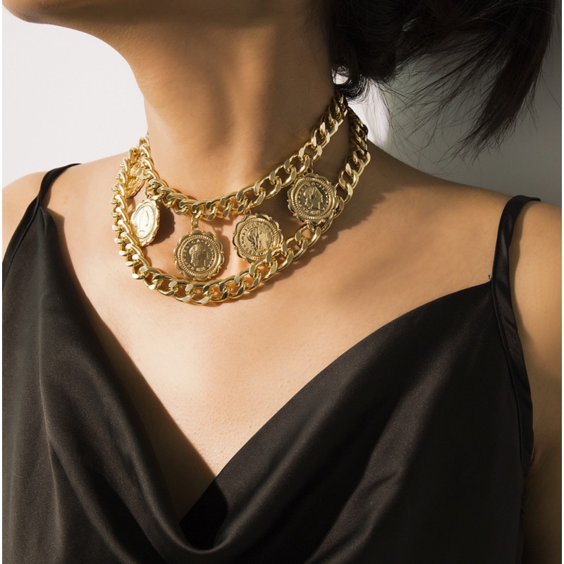 Bold Medallion Gold Layered Necklace