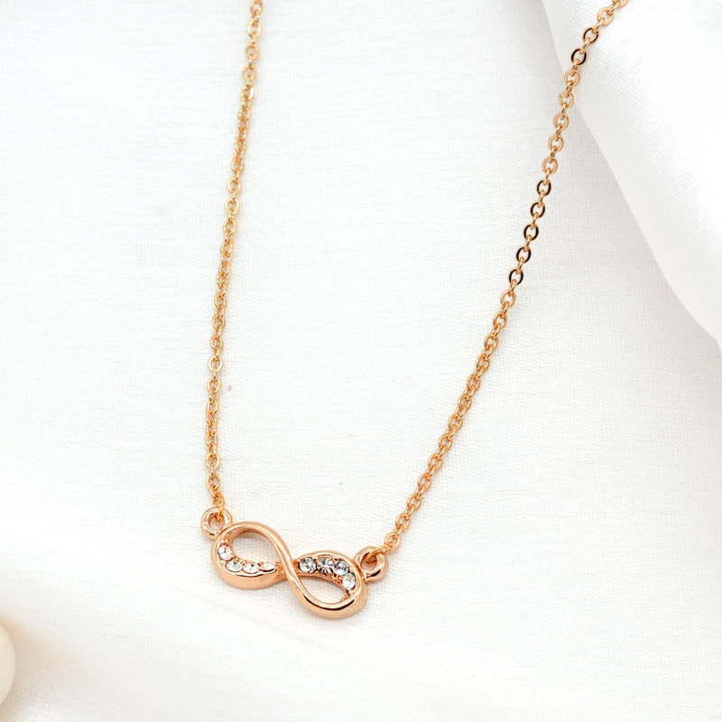Rhinestones Studded Infinity Rosegold Necklace