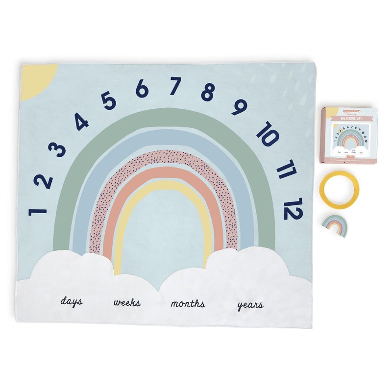 Two's Company Dream Big Milestone Mat / Curtain with Sun and Rainbow Markers in Gift Box