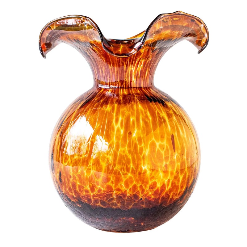 Vietri Hibiscus Glass Brown Tortoiseshell Fluted Vase