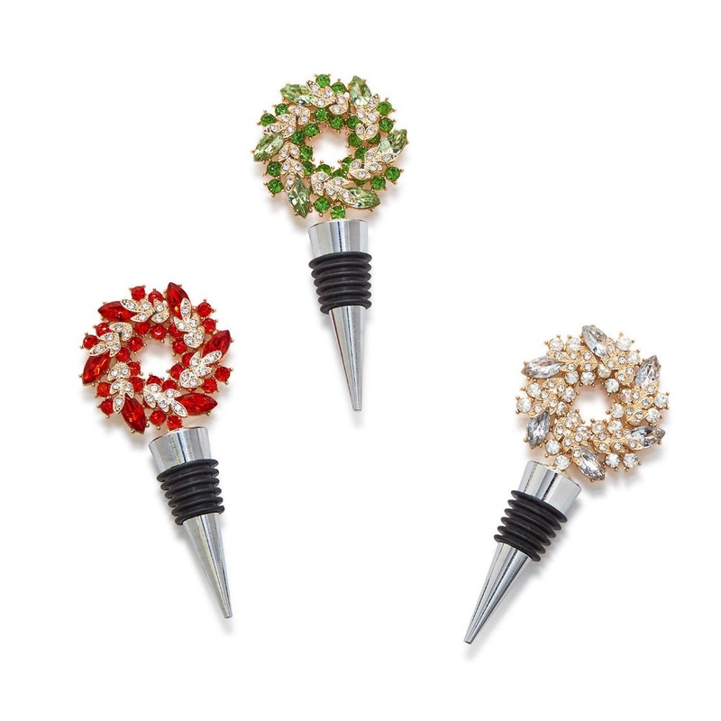 Two's Company Holiday Wreath Jeweled Bottle Stopper
