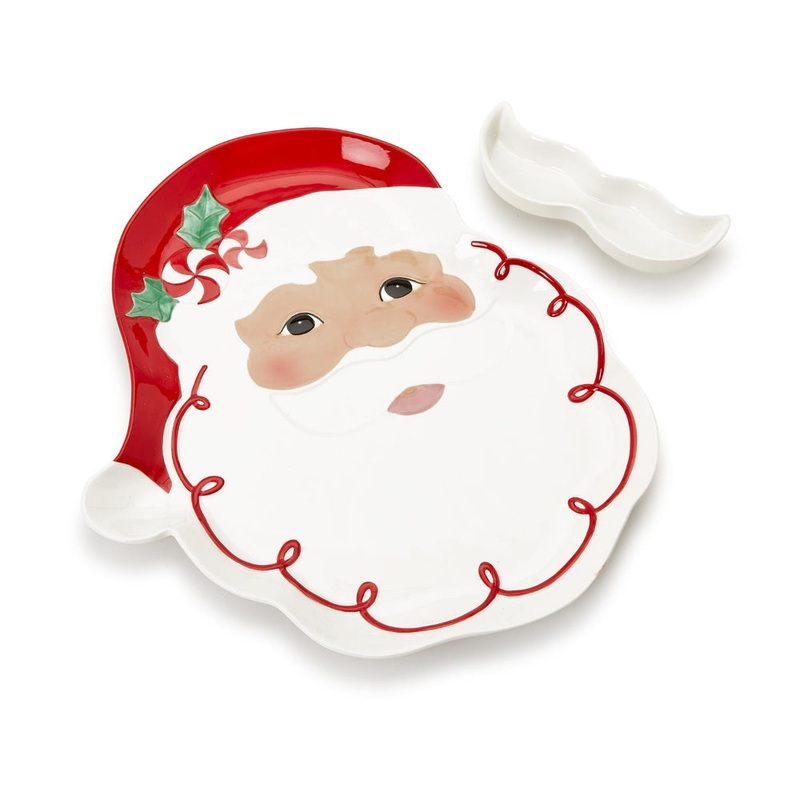 Two's Company Santa Platter with Removable Mustache Dipping Bowl