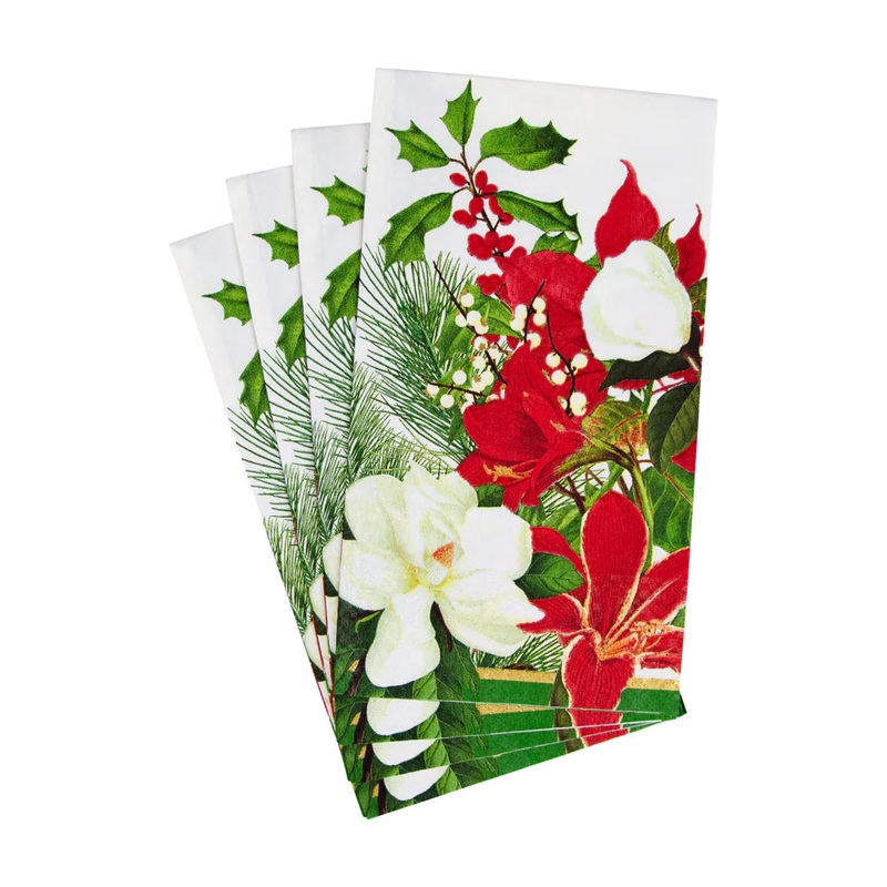 Caspari Christmas Garden Guest Towel Napkins - Package of 15