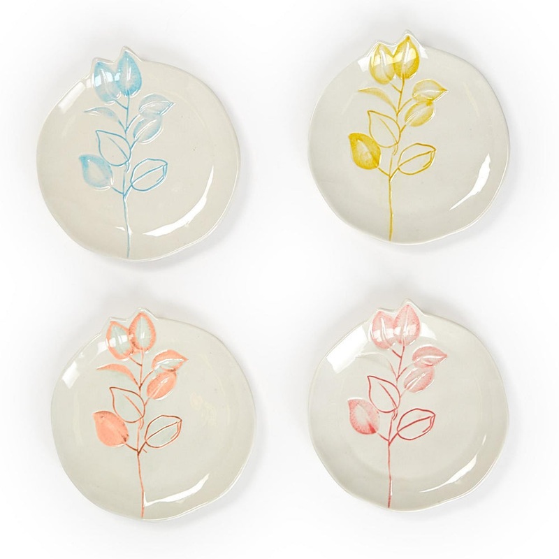 Two's Company Full on Color Hand-Painted Tidbit Plates - Set of 4