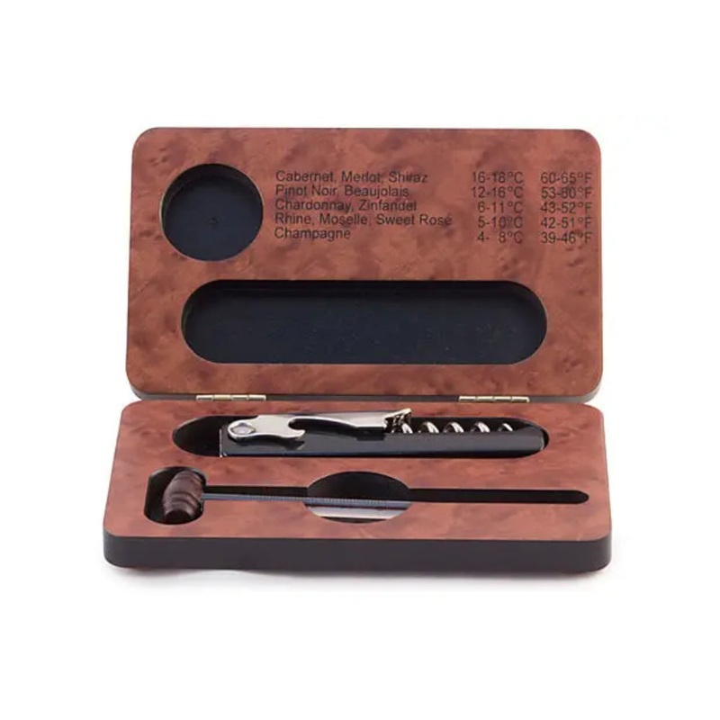 Corkscrew & Wine Thermometer in Wood Box