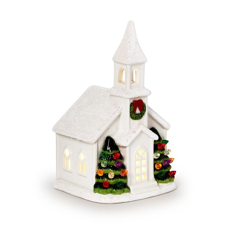 Two's Company White Church with LED Lights