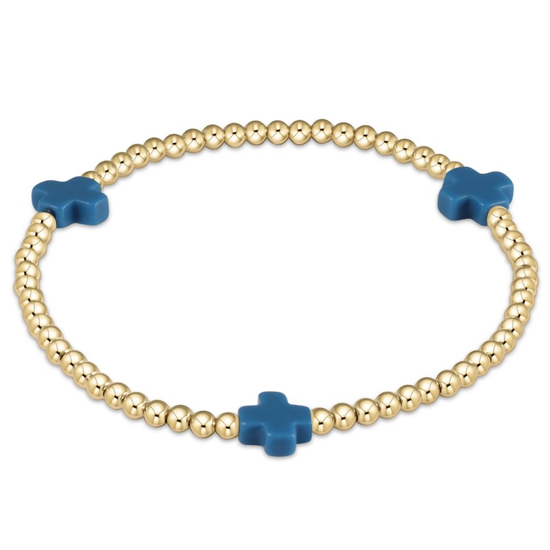 enewton 5.5" egirl Signature Cross Gold Pattern 3mm Bead Bracelet - Cobalt