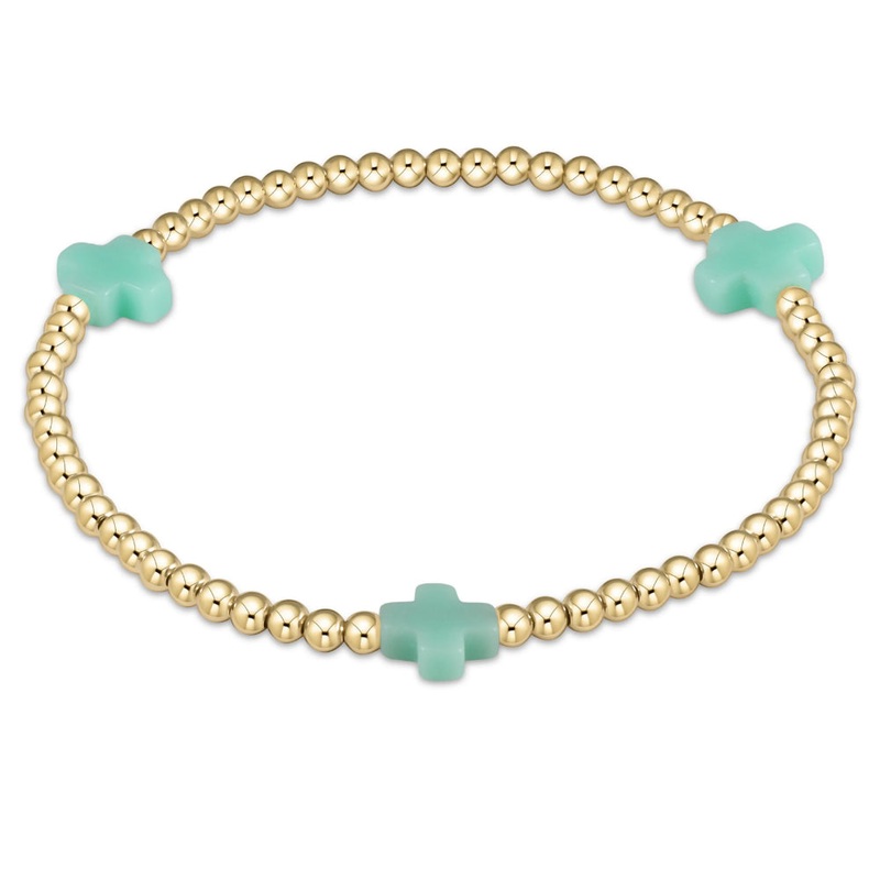 enewton 5.5" egirl Signature Cross Gold Pattern 3mm Bead Bracelet - Mint