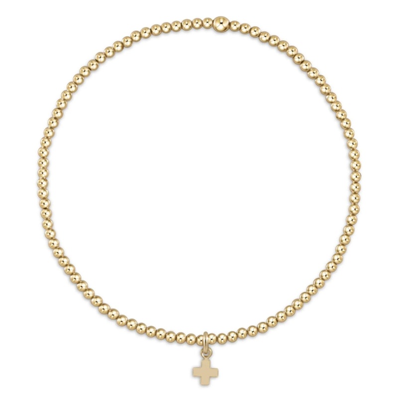 enewton 5.5" egirl Classic Gold 2mm Bead Bracelet - Signature Cross Small Gold Charm
