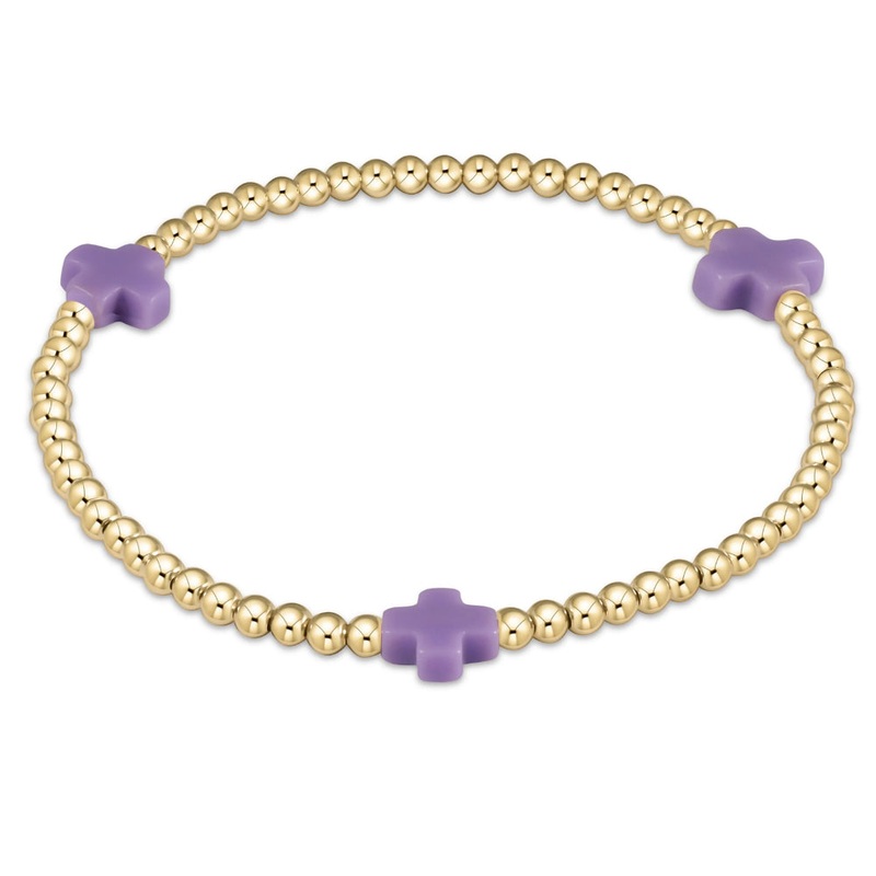 enewton 5.5" egirl Signature Cross Gold Pattern 3mm Bead Bracelet - Purple
