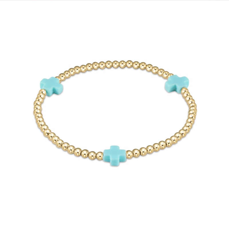 enewton 5.5" egirl Signature Cross Gold Pattern 3mm Bead Bracelet - Turquoise
