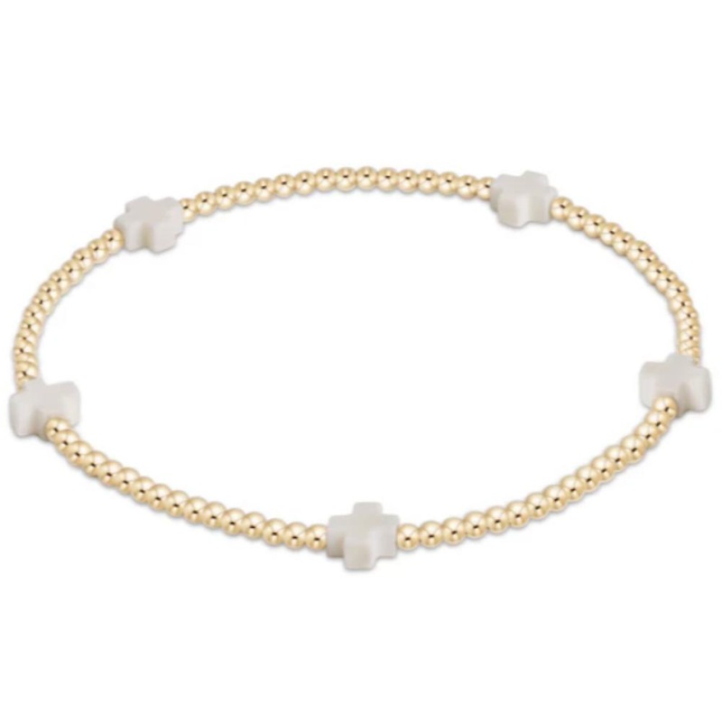 enewton 5.5" egirl Signature Cross Small Gold Pattern 2mm Bead Bracelet - Off White