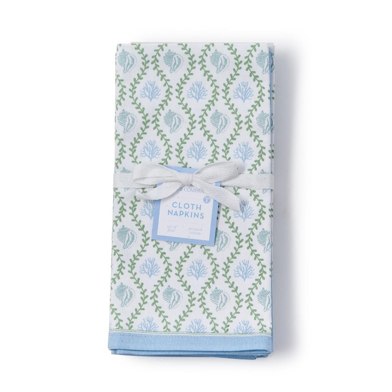 Two's Company Corel Reef Block Print Cloth Napkins Set of 4