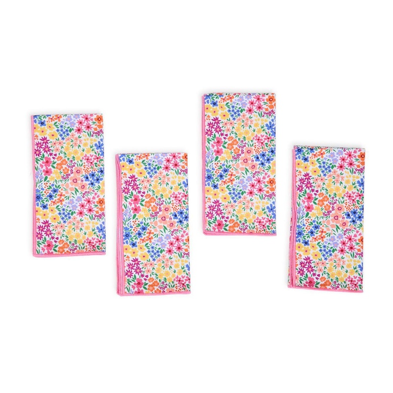Two's Company Floral Pattern Napkins with Merrow Stitched Trim (Set of 4)