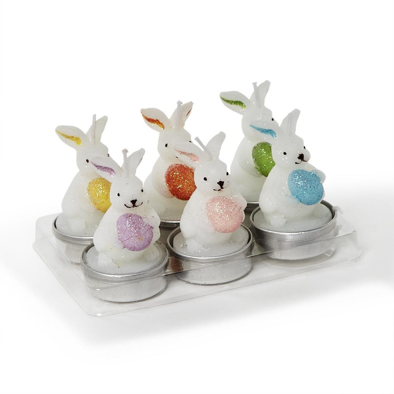 Two's Company Hand-Painted Bunny Tealight Candles in Gift Box ( Set of 6)