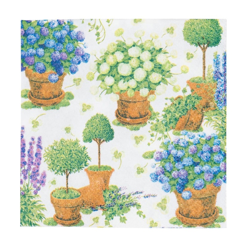 Caspari Potted Hydrangeas Cocktail Napkins