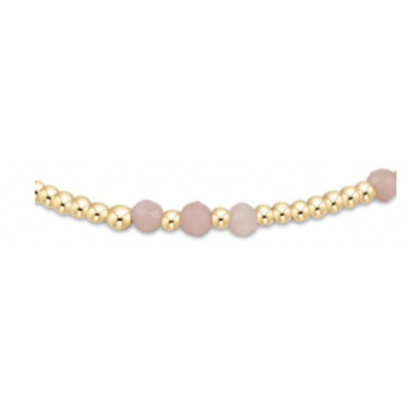 enewton 6.25" Gemstone Gold Joy Pattern 3mm Bead Bracelet - Pink Opal