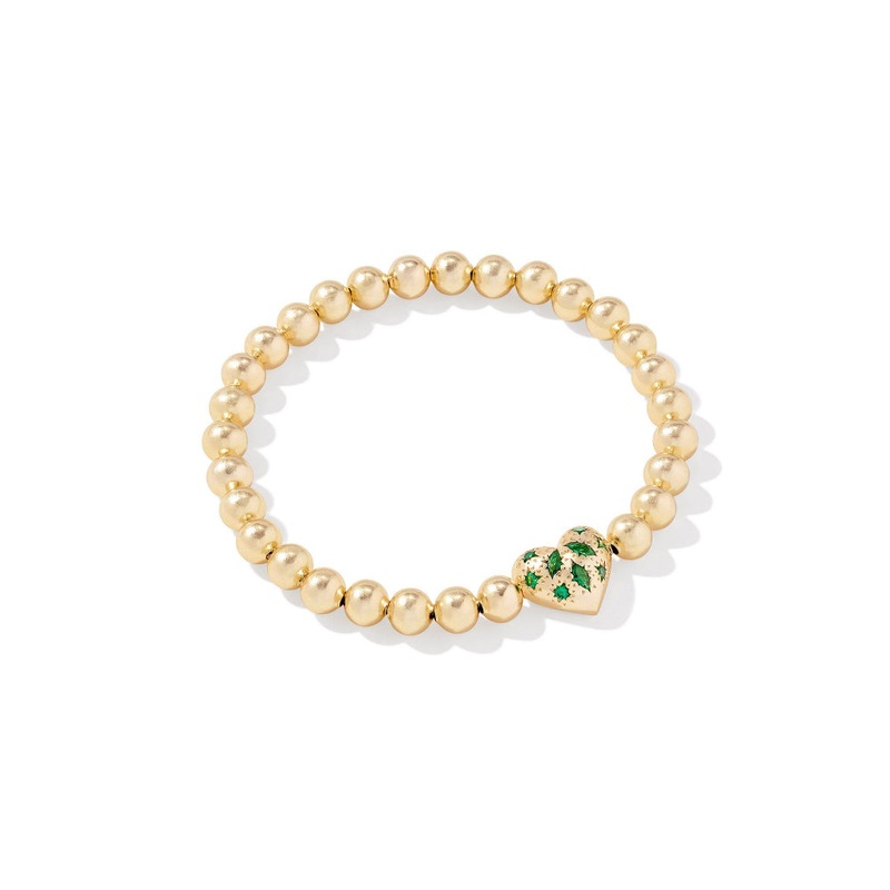 Kendra Scott Holland Heart Gold Green Crystal Stretch Bracelet