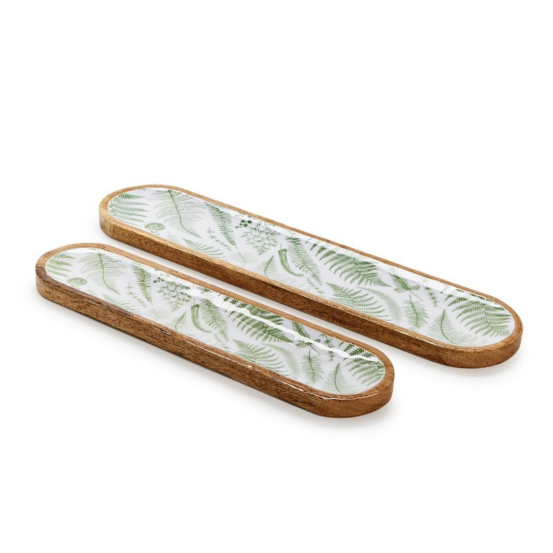 Two's Company Fanciful Fern Hand-Crafted Wood Tray
