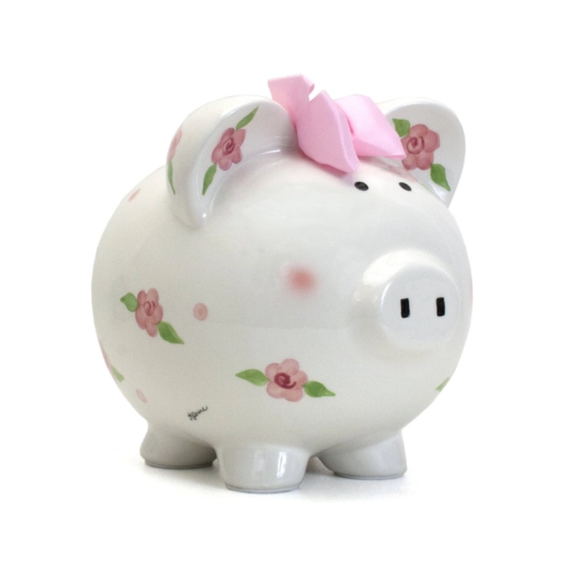 Child To Cherish Posies & Polka Dots Piggy Bank