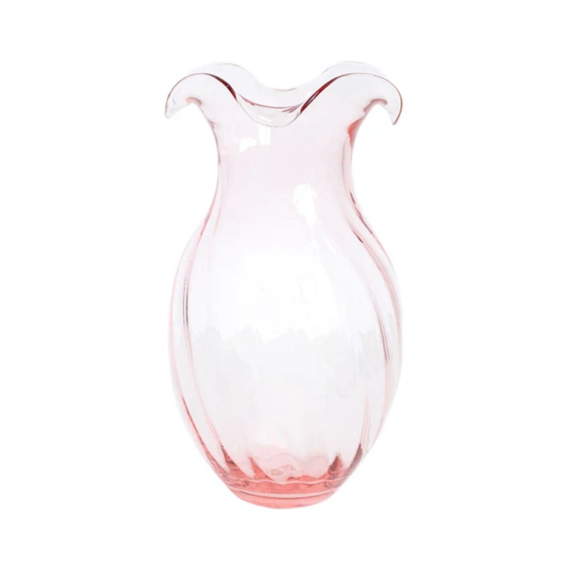 Vietri Hibiscus Pink Glass Vertical Fluted Small Vase
