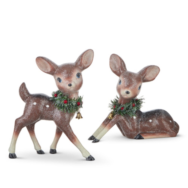 12.75" Retro Deer With Wreath
