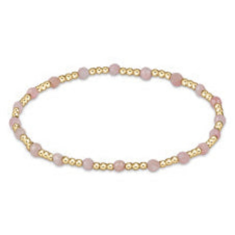 enewton 6.25" Gemstone Gold Sincerity Pattern 3mm Bead Bracelet - Pink Opal