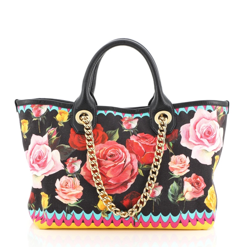 Capri Tote Printed Canvas with Lizard Embossed Leather Small S744816720263