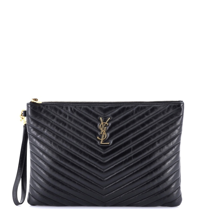 Classic Monogram Wristlet Pouch Matelasse Chevron Leather Medium S744816558626