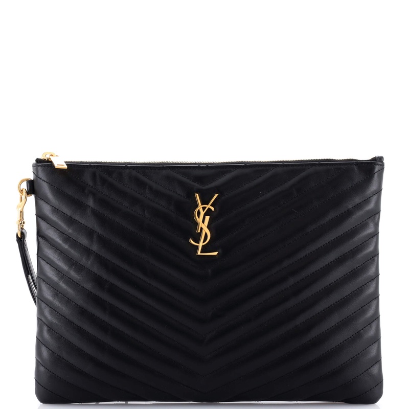 Classic Monogram Wristlet Pouch Matelasse Chevron Leather Medium S744816636585