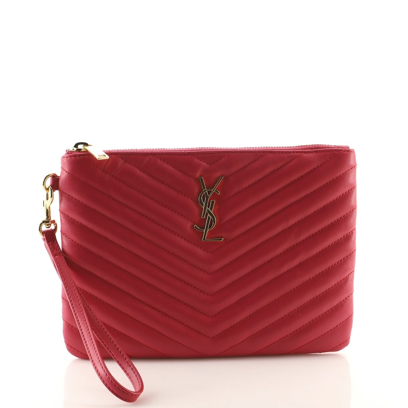 Classic Monogram Wristlet Pouch Matelasse Chevron Leather Small S744816605033