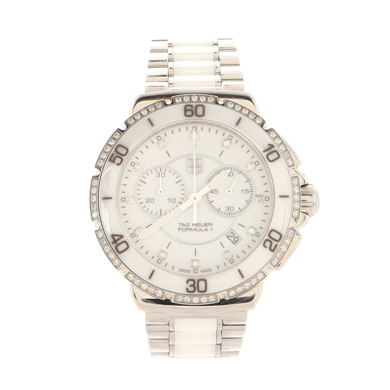Formula 1 Chronograph Quartz Watch Stainless Steel and Ceramic with Diamond Bezel and Markers 41