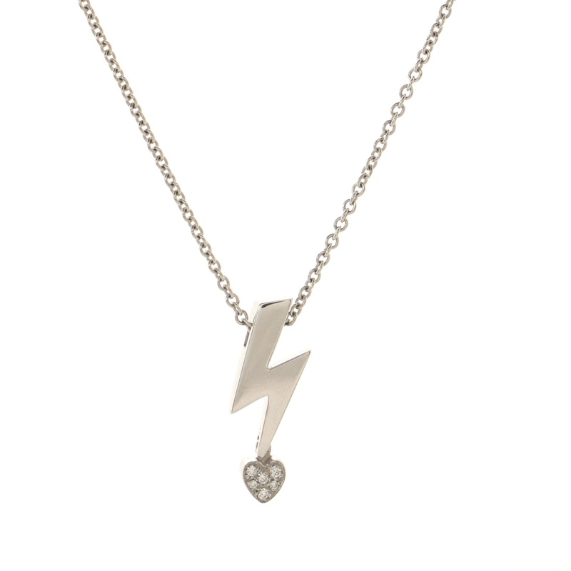 Lightning Bolt Pendant Necklace 18K White Gold and Diamonds S744816645488