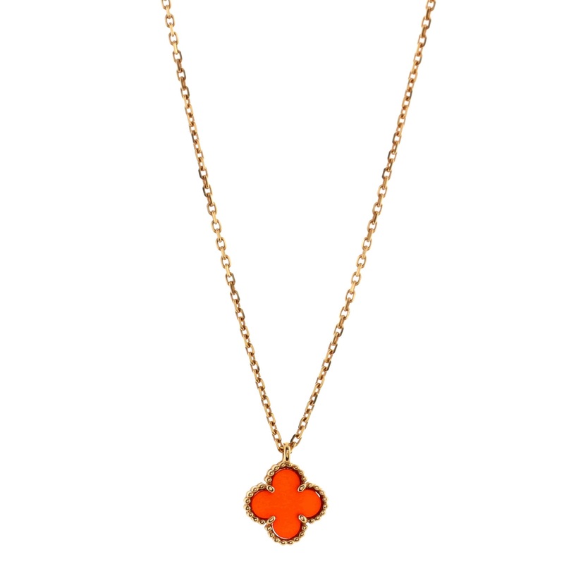 Sweet Alhambra Pendant Necklace 18K Rose Gold and Carnelian S744816580482