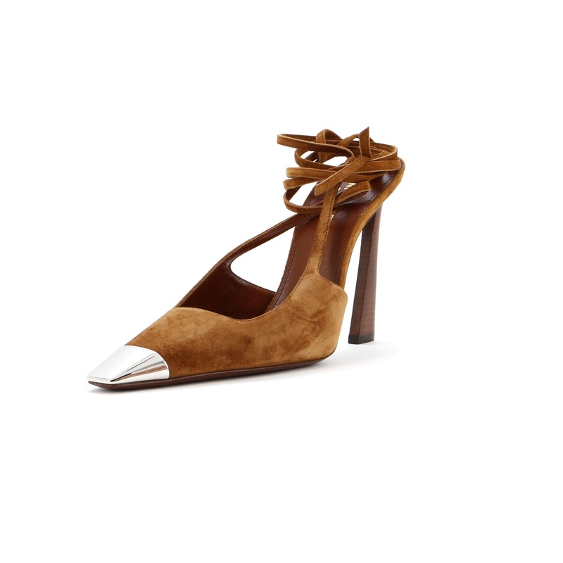 Women's Blade Square Cap Toe Lace Up Pumps Suede with Metal 105