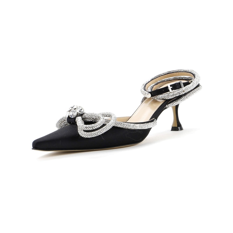 Women's Double Bow Ankle Strap Pumps Satin 75 S744816830281