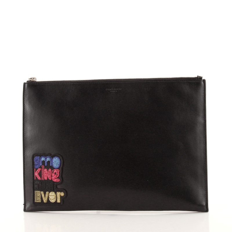 Zip Pouch Patch Embellished Leather Medium S744816609549
