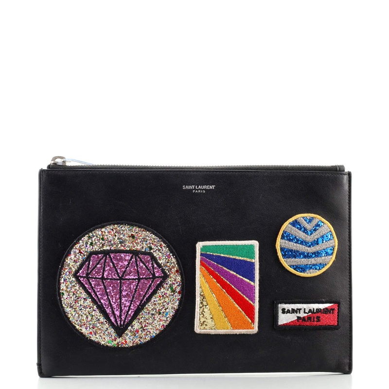 Zip Pouch Patch Embellished Leather Small S744816594455